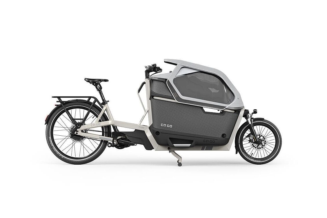 Lastenrad als Long John-Variante von CaGo. Freisteller eines Lastenrades als Long John-Variante von CaGo.